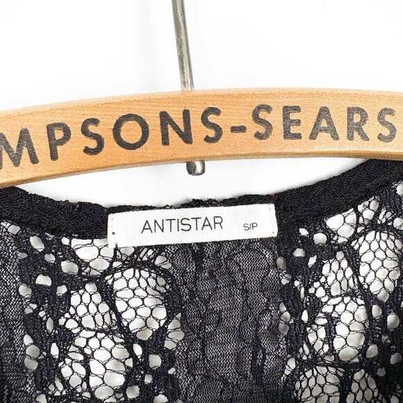 Antistar Womens Small Lace Crochet  Cropped Black T-Shirt Top Festival - Picture 2 of 4